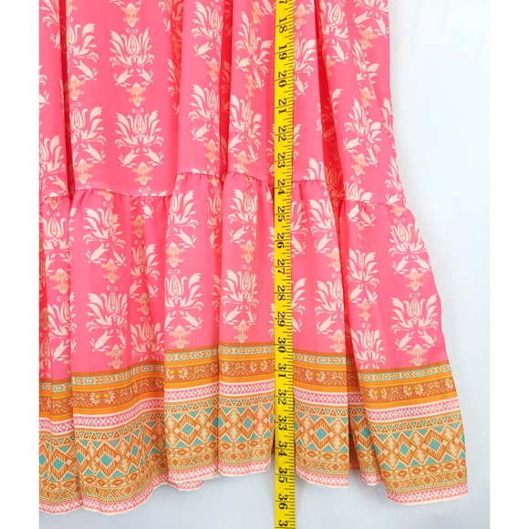 Flying Tomato Mini Strap Dress Tiered Pink Orange Lined Women L Beachy Resort - Picture 5 of 16